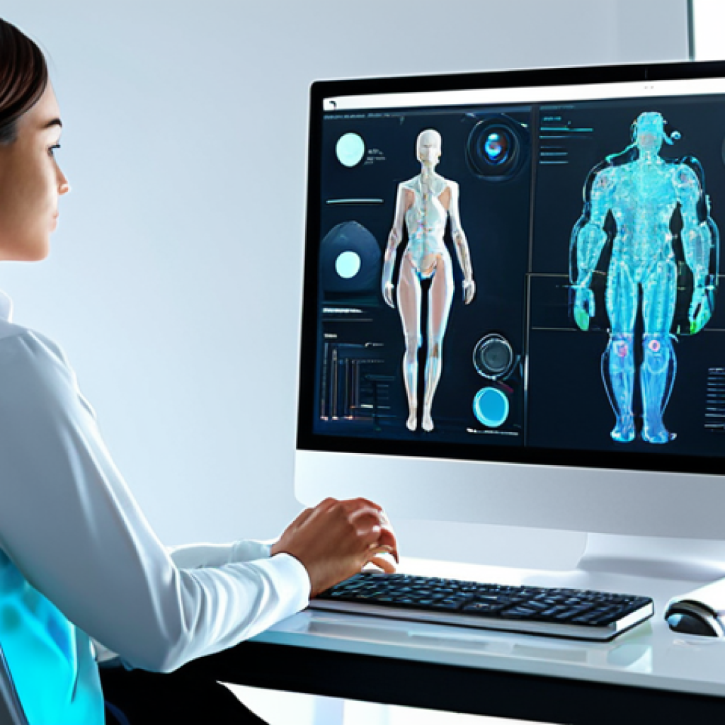 A professional female character designer, fully clothed in a modest, modern business casual outfit, sitting comfortably at a sleek, futuristic desk. She is looking at a large transparent display showing various AI-generated character concept art iterations. The office environment is minimalist, filled with soft, diffused lighting, reflecting innovation and creativity. Well-formed hands are gently resting on a holographic keyboard. Perfect anatomy, natural pose, correct proportions, natural body proportions, professional photography, high quality, safe for work, appropriate content, family-friendly.