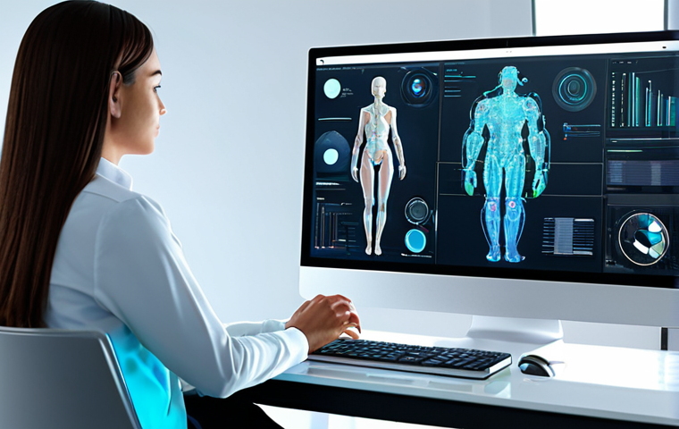 A professional female character designer, fully clothed in a modest, modern business casual outfit, sitting comfortably at a sleek, futuristic desk. She is looking at a large transparent display showing various AI-generated character concept art iterations. The office environment is minimalist, filled with soft, diffused lighting, reflecting innovation and creativity. Well-formed hands are gently resting on a holographic keyboard. Perfect anatomy, natural pose, correct proportions, natural body proportions, professional photography, high quality, safe for work, appropriate content, family-friendly.