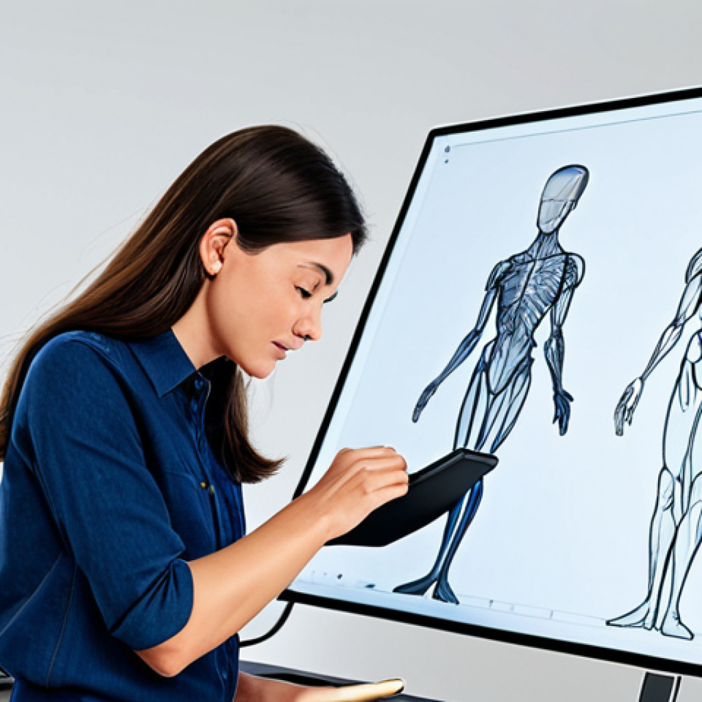 **
"A professional female character designer, fully clothed in modest professional attire, working on a digital art tablet in a bright, modern studio filled with character design sketches, safe for work, appropriate content, perfect anatomy, correct proportions, natural pose, well-formed hands, proper finger count, natural body proportions, professional, family-friendly, clean background."
**