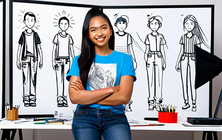 Creative Character Designer**

"A professional character designer surrounded by sketches and digital art tools in a bright, modern studio. She's fully clothed in comfortable, stylish attire, perhaps with a graphic tee and jeans. The background includes concept art showcasing diverse character designs with various cultural influences and art styles. safe for work, appropriate content, fully clothed, professional, perfect anatomy, correct proportions, natural pose, well-formed hands, proper finger count, family-friendly"

**