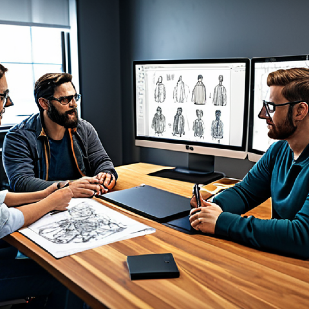 캐릭터 디자인의 문제 해결 사례 - **
"A diverse group of game developers collaborating on character design, brainstorming ideas with ...