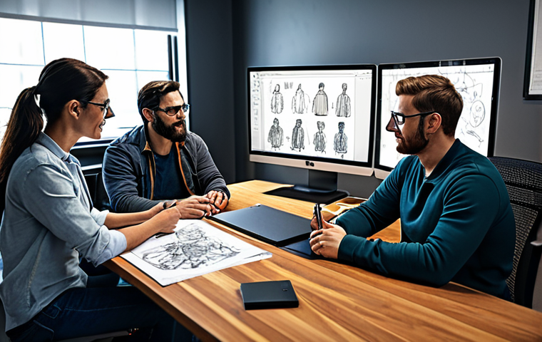 캐릭터 디자인의 문제 해결 사례 - **

"A diverse group of game developers collaborating on character design, brainstorming ideas with ...