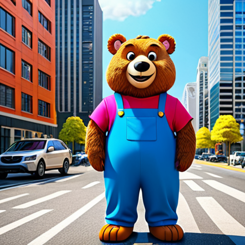 캐릭터 디자인의 글로벌 성공 사례 - Successful Cartoon Mascot**
"A cheerful cartoon bear mascot character, wearing modest clothing, sta...