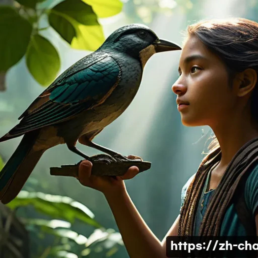 캐릭터 디자인의 철학적 접근 - A determined young female guardian, standing resiliently amidst the lush, overgrown ruins of an anci...