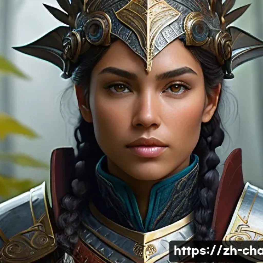 캐릭터 디자인과 게임 컨셉 아트의 차이 - A detailed character portrait of a resilient fantasy warrior woman wearing intricately designed armo...