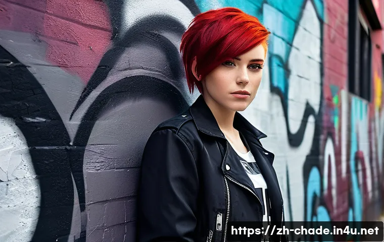 캐릭터 디자인 워크숍에서 배우는 것 - A young rebellious girl character with striking red hair styled in an asymmetrical cut, wearing edgy...