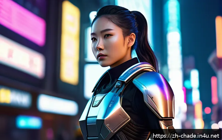 캐릭터 디자인 교육과정 개발 사례 - A futuristic character design featuring a young adult female wearing high-tech armor with sleek meta...