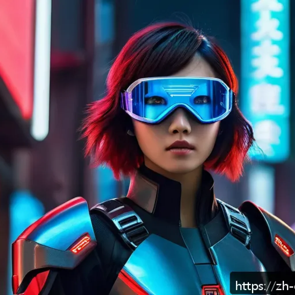 캐릭터 디자인 경력자 성공 팁 - A dynamic, futuristic female character standing confidently in a neon-lit urban environment, wearing...