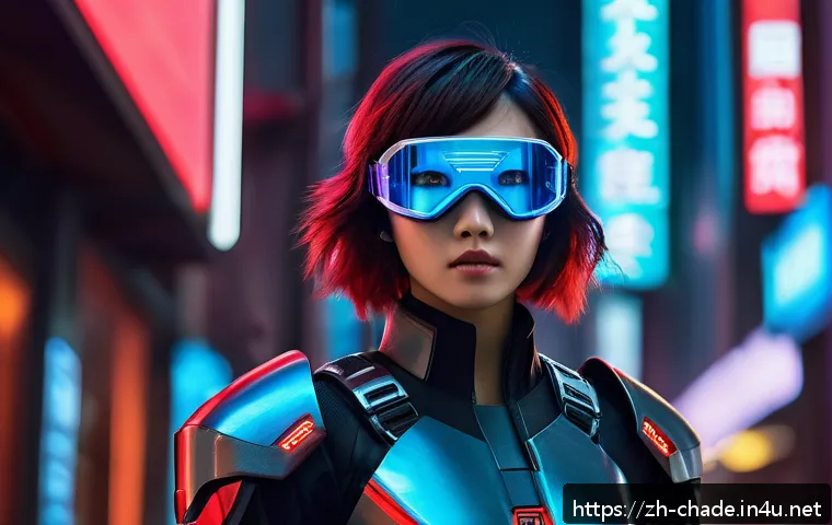 캐릭터 디자인 경력자 성공 팁 - A dynamic, futuristic female character standing confidently in a neon-lit urban environment, wearing...