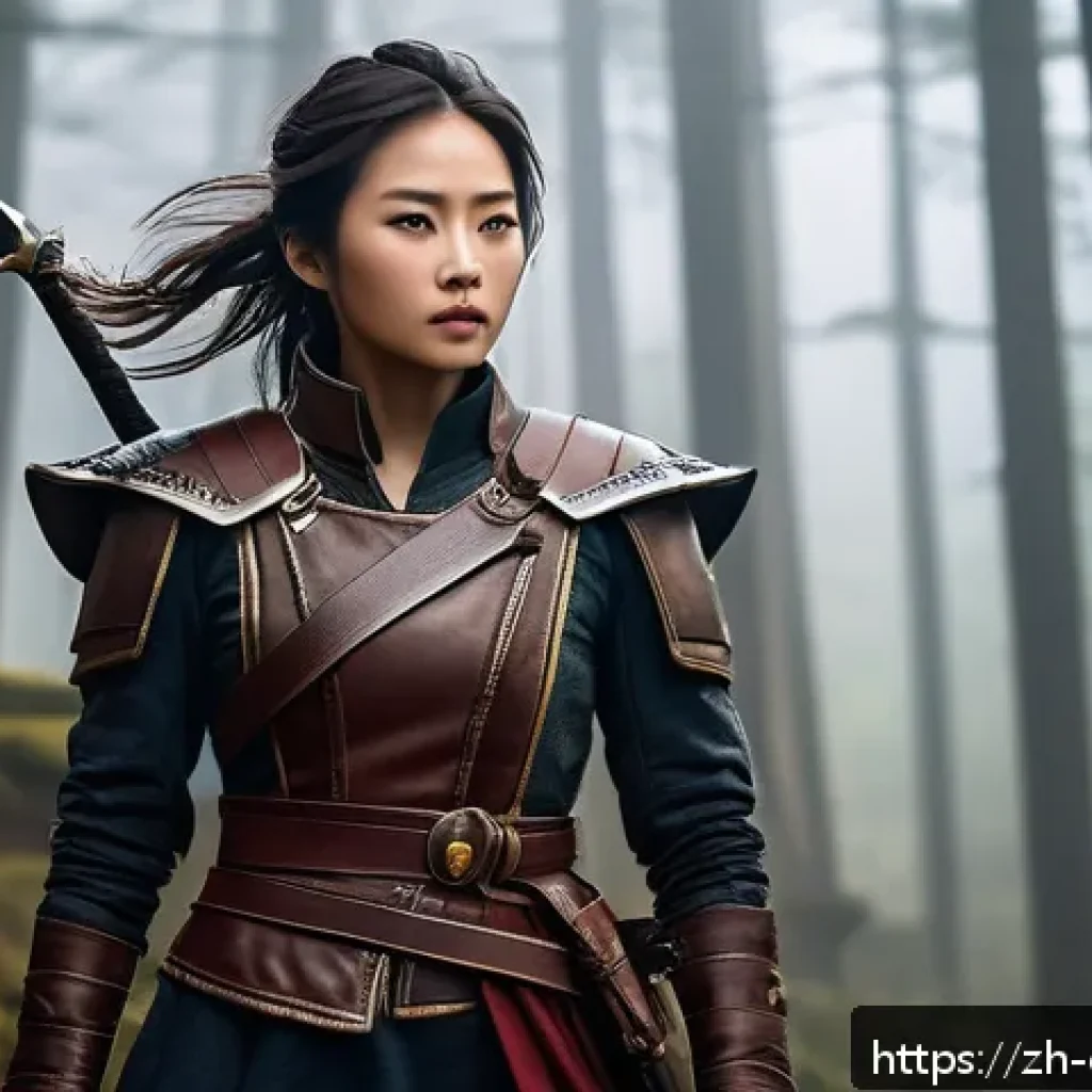 캐릭터 디자인 관련 독학 강의 추천 - A confident young female adventurer in modern fantasy attire, wearing functional layered clothing wi...