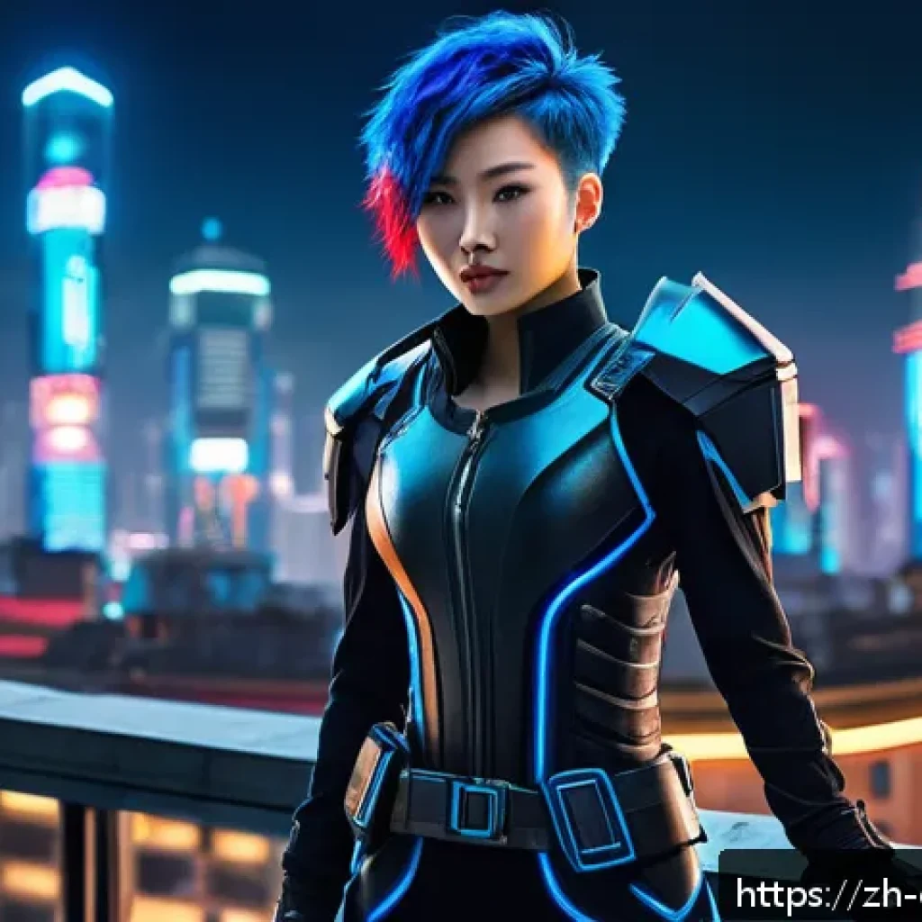 캐릭터 디자인 프로젝트 제안서 작성법 - A futuristic urban rebel character standing confidently on a neon-lit city rooftop at night, wearing...