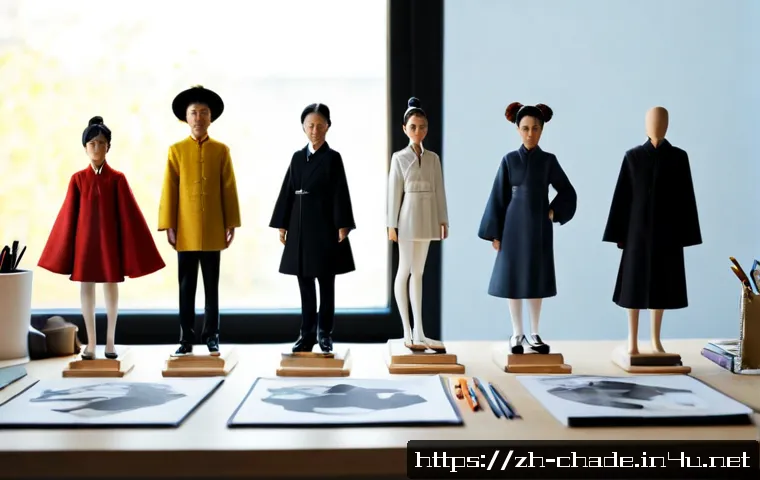 캐릭터 디자인의 중요 요소 - Photorealistic character designer’s workspace, a diverse set of original character concept sheets sh...